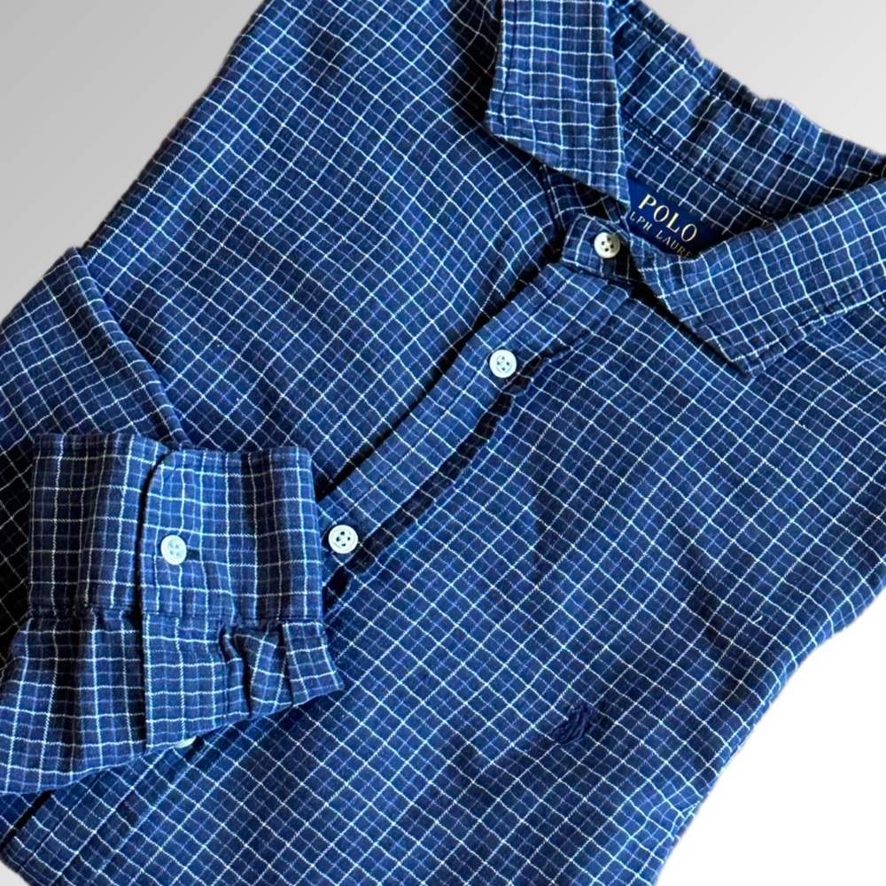 Polo Ralph Lauren Shirt Men's XL Blue and White Plaid Long Sleeve Button Down